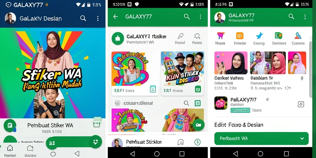 Antarmuka aplikasi GALAXY77 untuk membuat stiker WA yang unik.