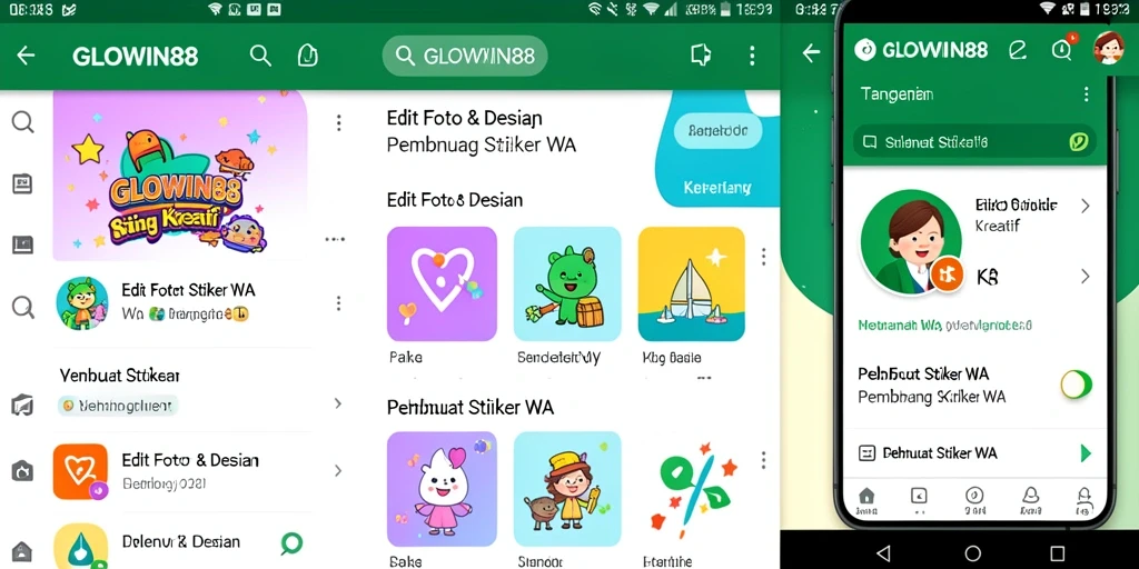 Antarmuka GLOWIN88 untuk membuat stiker WA yang menarik dan interaktif.