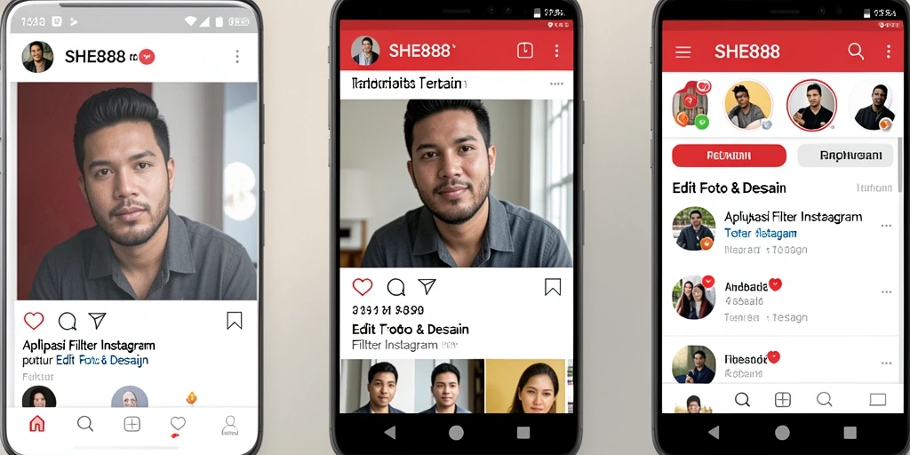 Tampilan antarmuka SHE888 yang intuitif dan menarik untuk aplikasi Filter Instagram.