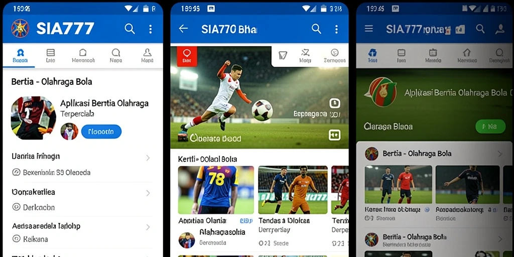 Tampilan antarmuka aplikasi SIA777 yang menampilkan berita olahraga bola.